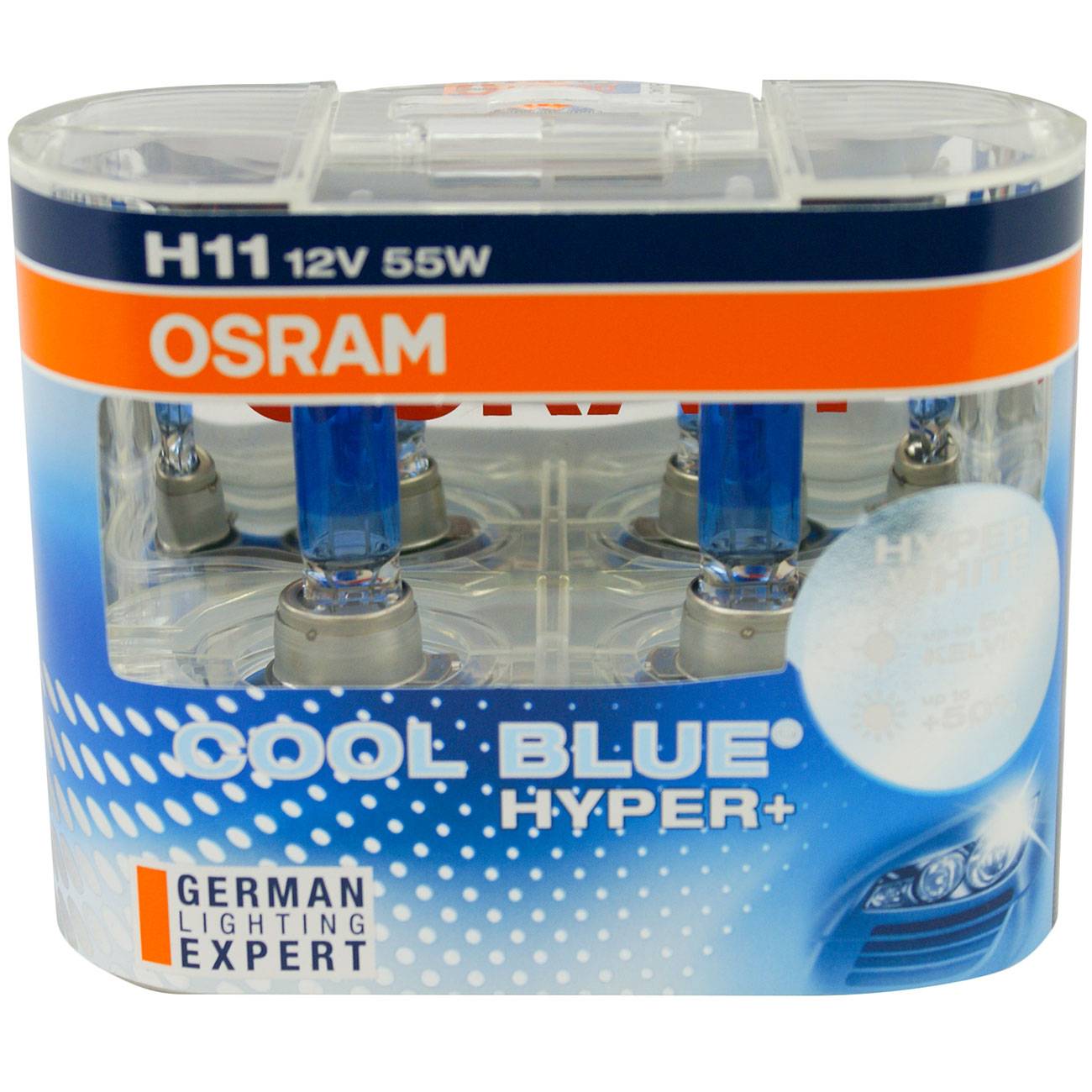 Osram 5000K Cool Blue Hyper Plus H11 Headlight Bulb Globes 12V 55W Pair ...
